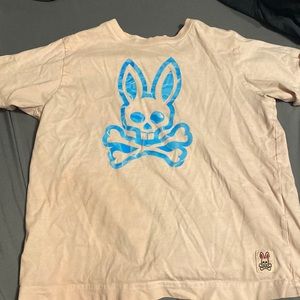 Pink shirt with blue bunny design